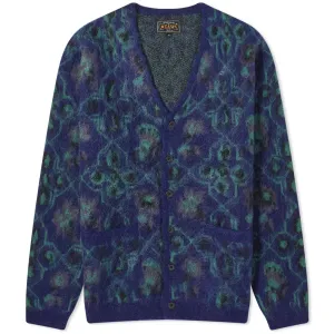 Beams Plus Botanical Pattern Cardigan, navy blue