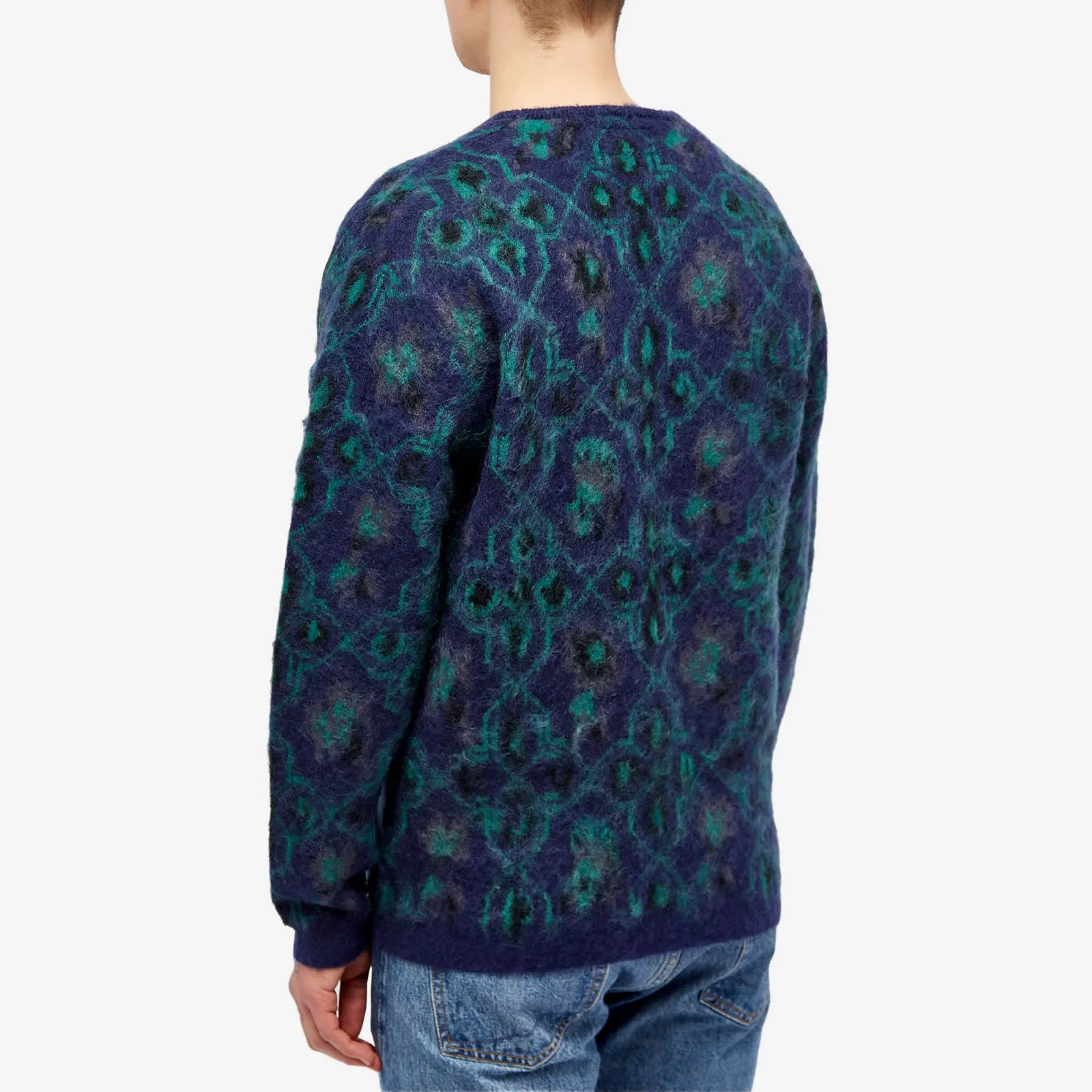 Beams Plus Botanical Pattern Cardigan, navy blue