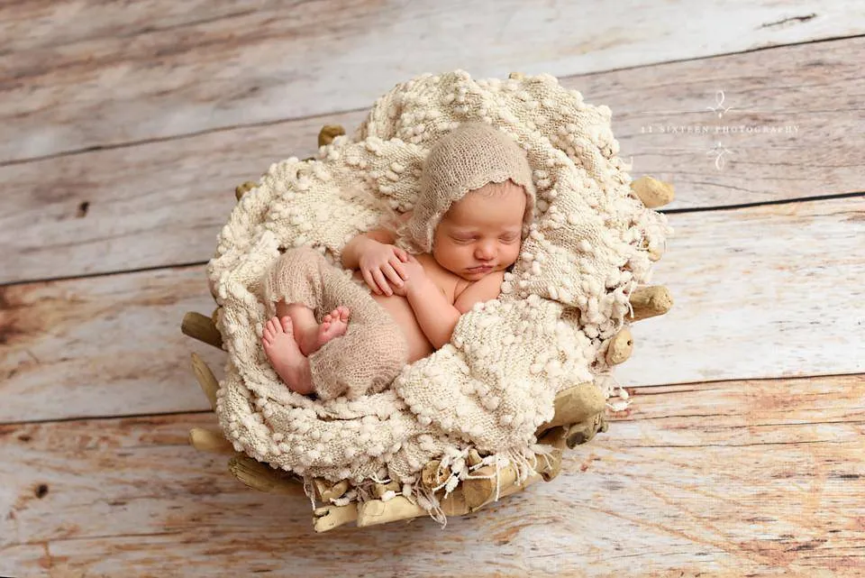 Beige Ruffles Mohair Newborn Pants and Hat Set