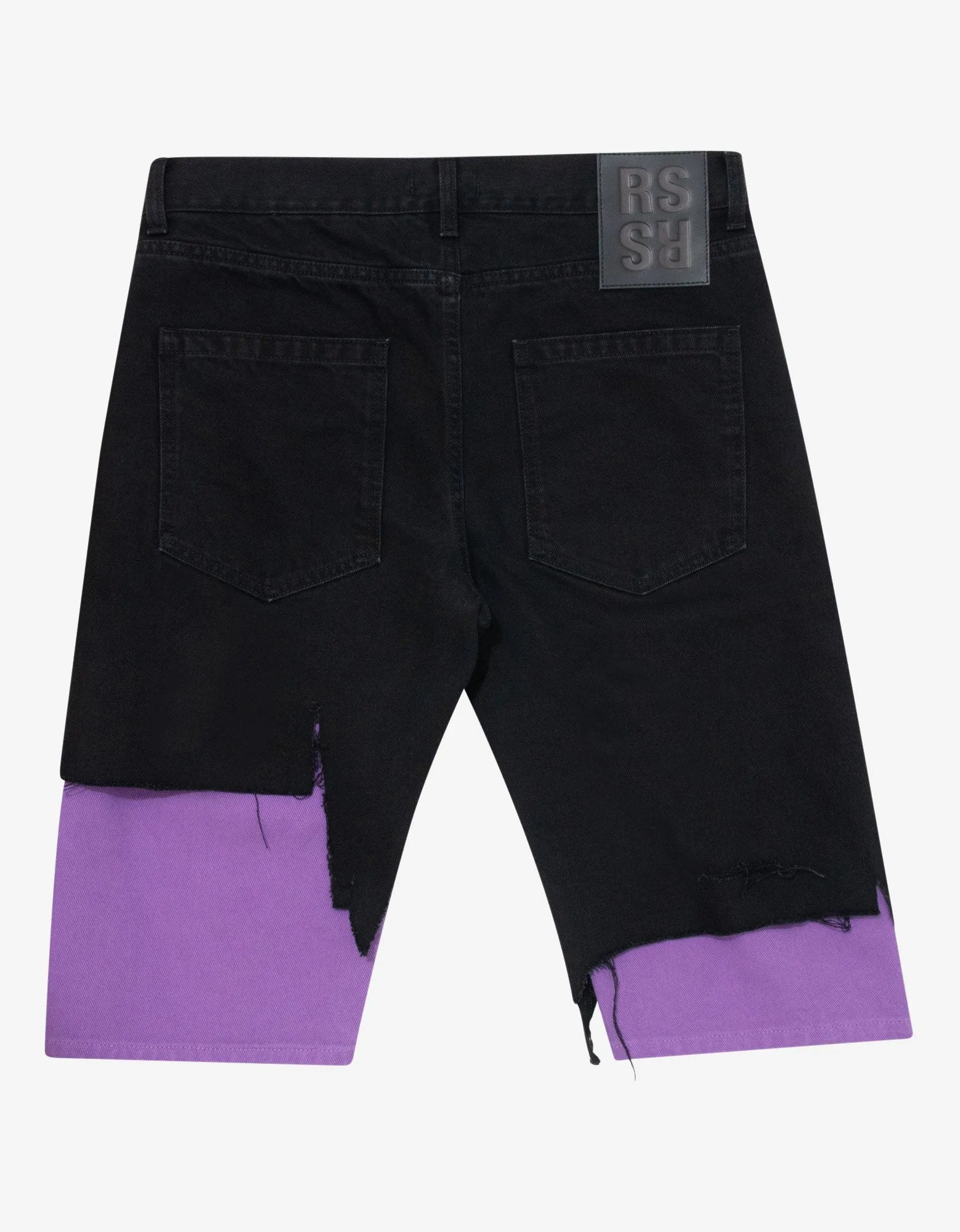 Black & Purple Slim Fit Destroyed Denim Shorts -