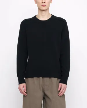 Black Signature Curved Shoulder Merino/Cotton Sweater