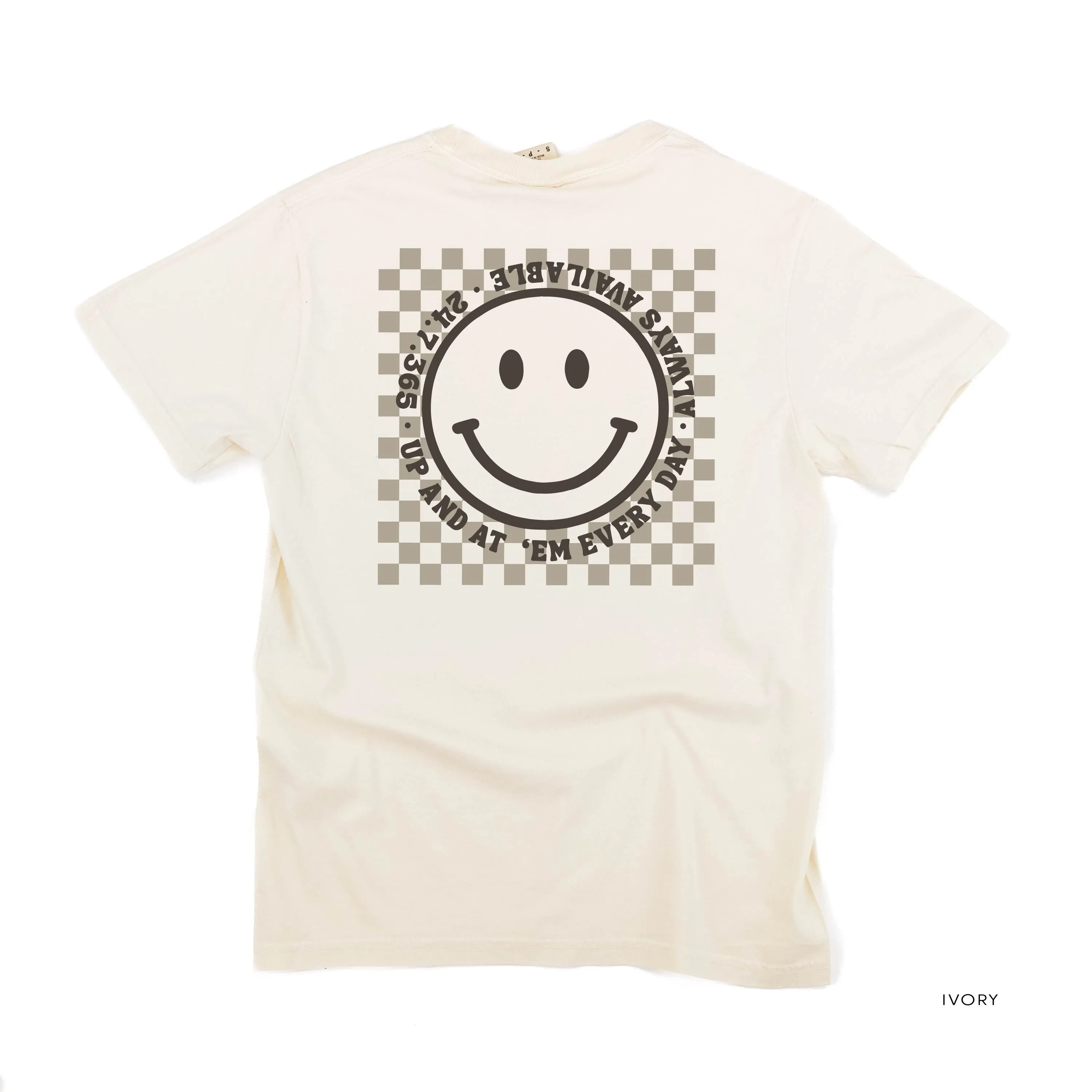 CARPOOL QUEEN (Up And At 'Em Smiley Face on Back) - Short Sleeve Comfort Colors Tee