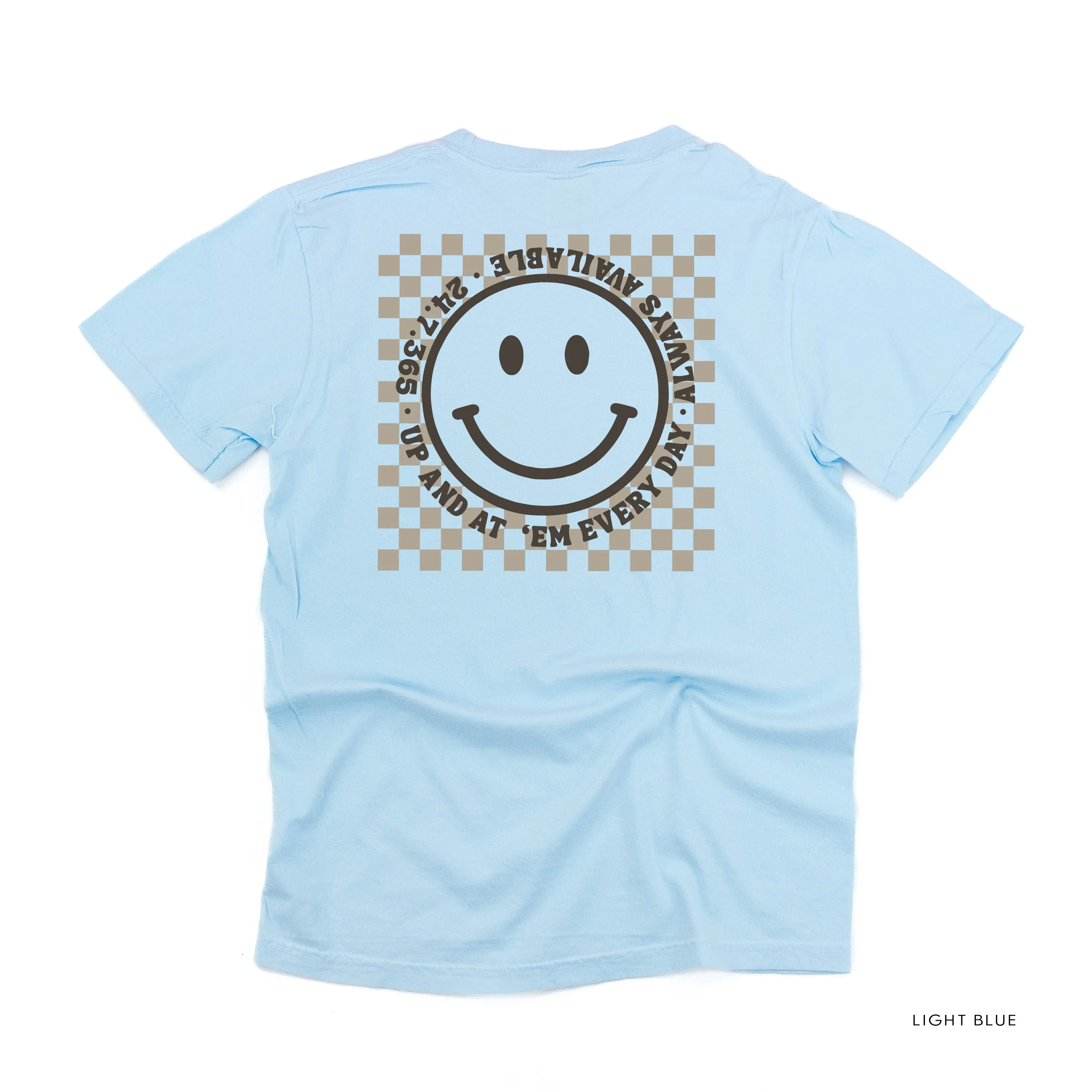 CARPOOL QUEEN (Up And At 'Em Smiley Face on Back) - Short Sleeve Comfort Colors Tee