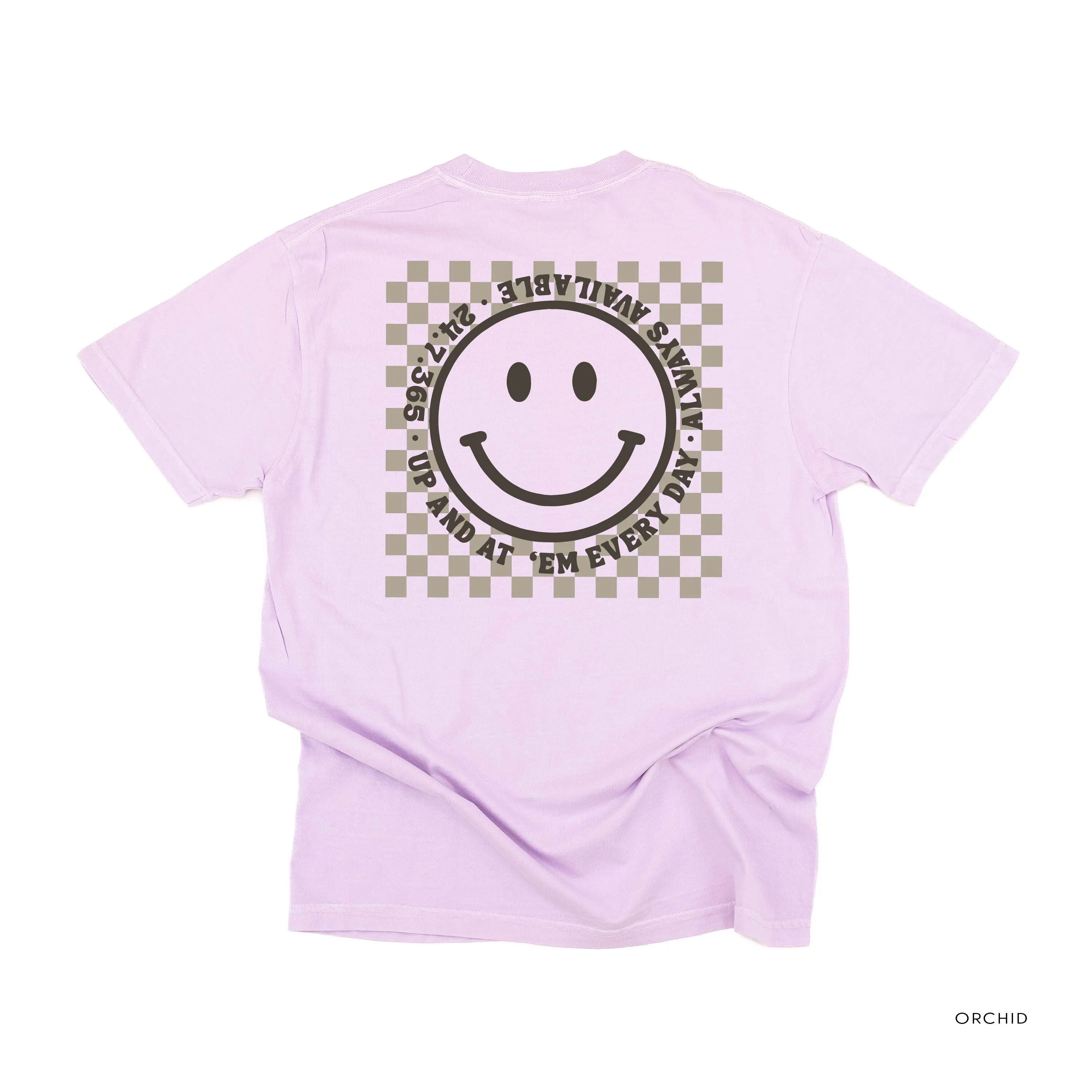 CARPOOL QUEEN (Up And At 'Em Smiley Face on Back) - Short Sleeve Comfort Colors Tee