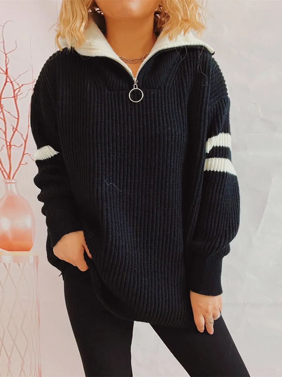 Casual Half-Zip Ribbed Sweater