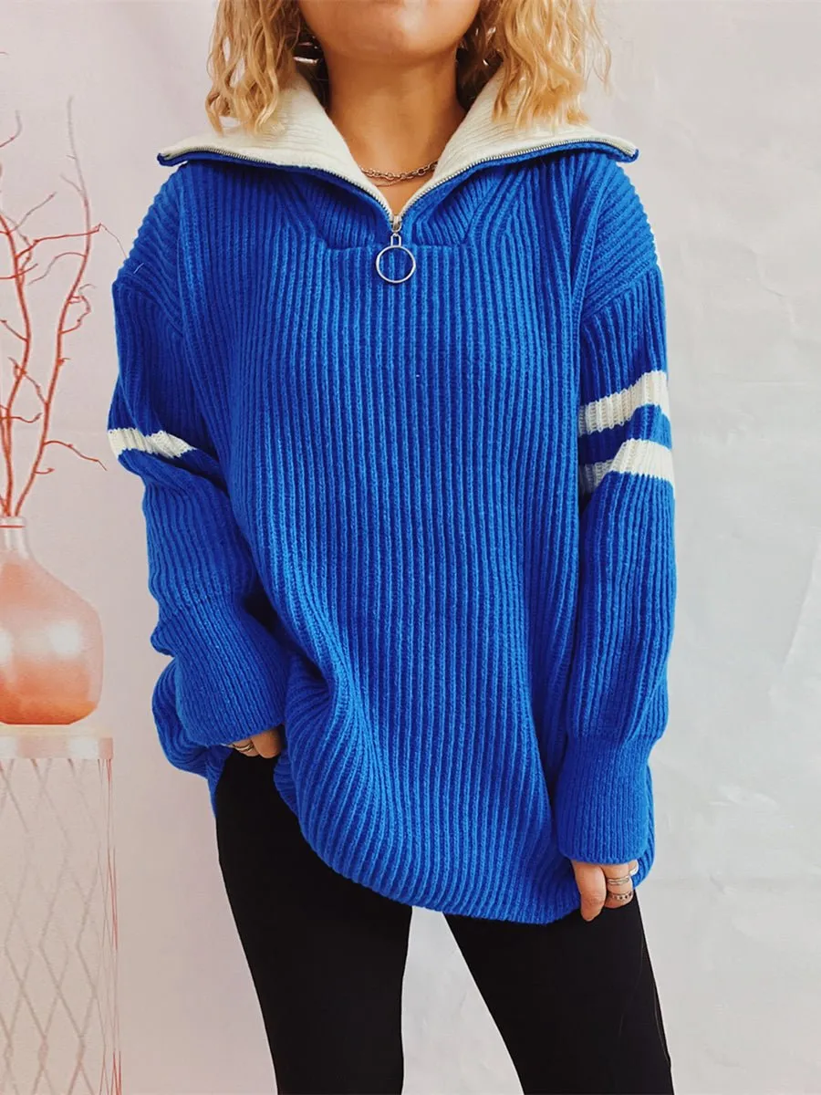 Casual Half-Zip Ribbed Sweater