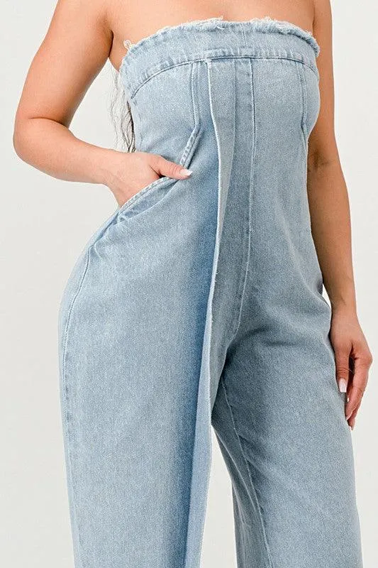 Casual Strapless Denim Jumpsuit