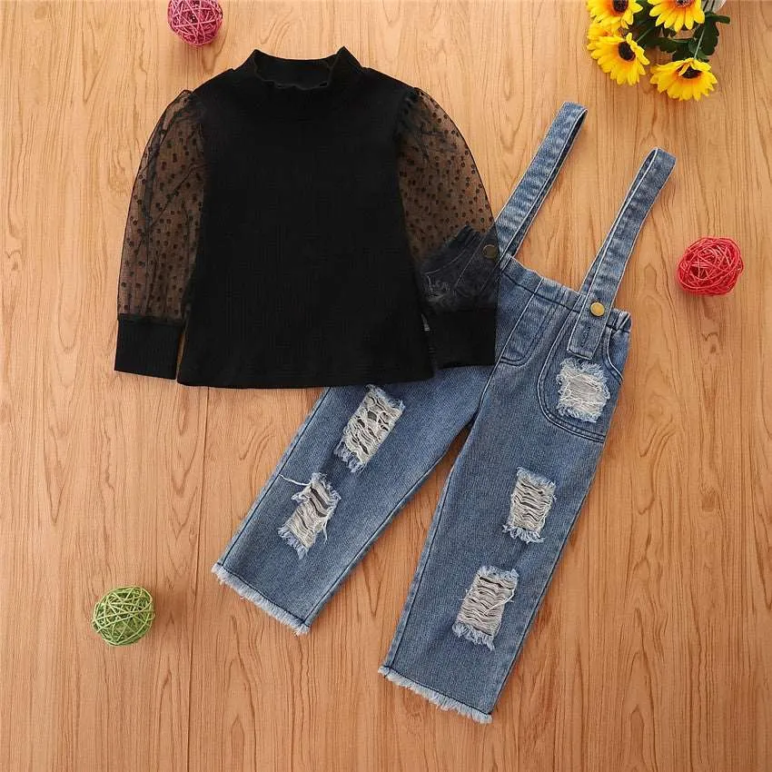 Chic Kids' Mesh Sleeve Denim Set