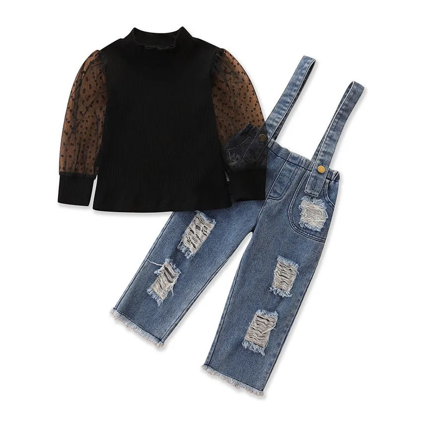 Chic Kids' Mesh Sleeve Denim Set