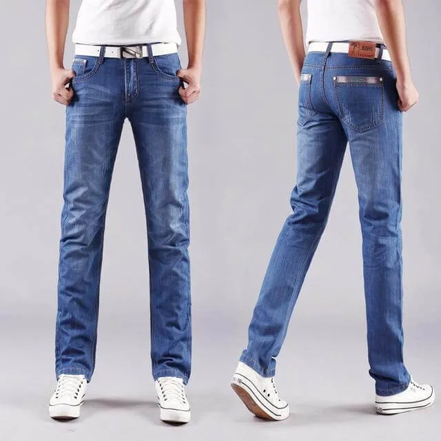 Classic Men Casual Mid-Rise Straight Denim Jeans