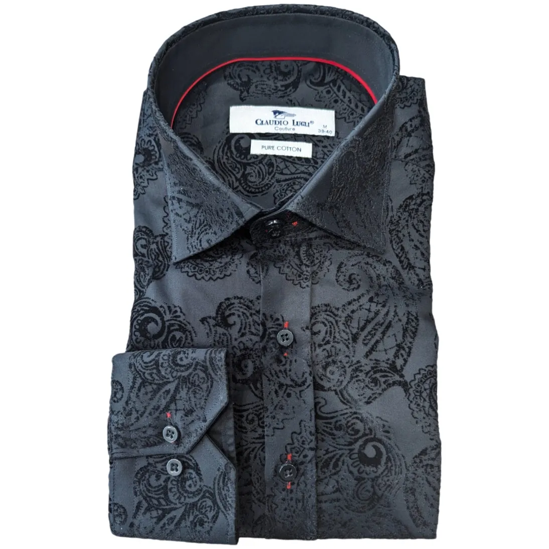 Claudio Lugli Paisley Flocking Shirt Black CP6974