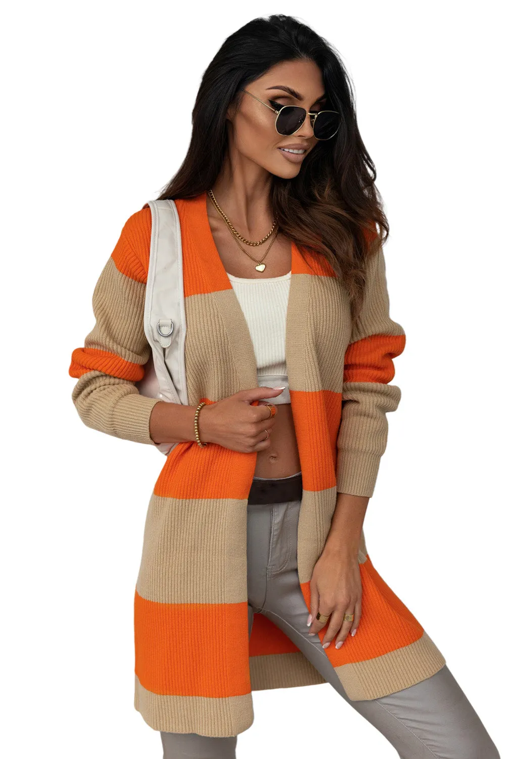 Colorblock Ribbed Knit Cardigan