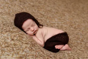 Dark Brown Mohair Newborn Pants and Hat Set