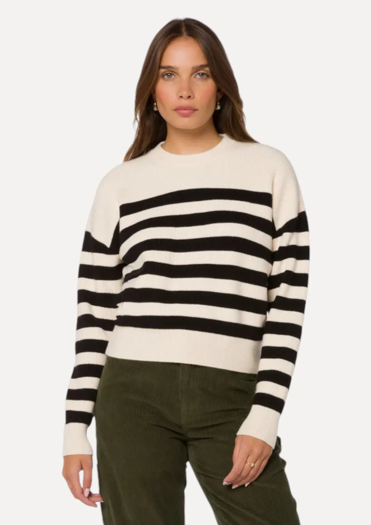 Darrell Striped Long Sleeve Crew Neck Sweater - Ivory Black