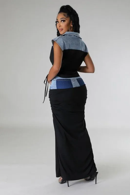 DENIM 2PC MAXI SKIRT SET