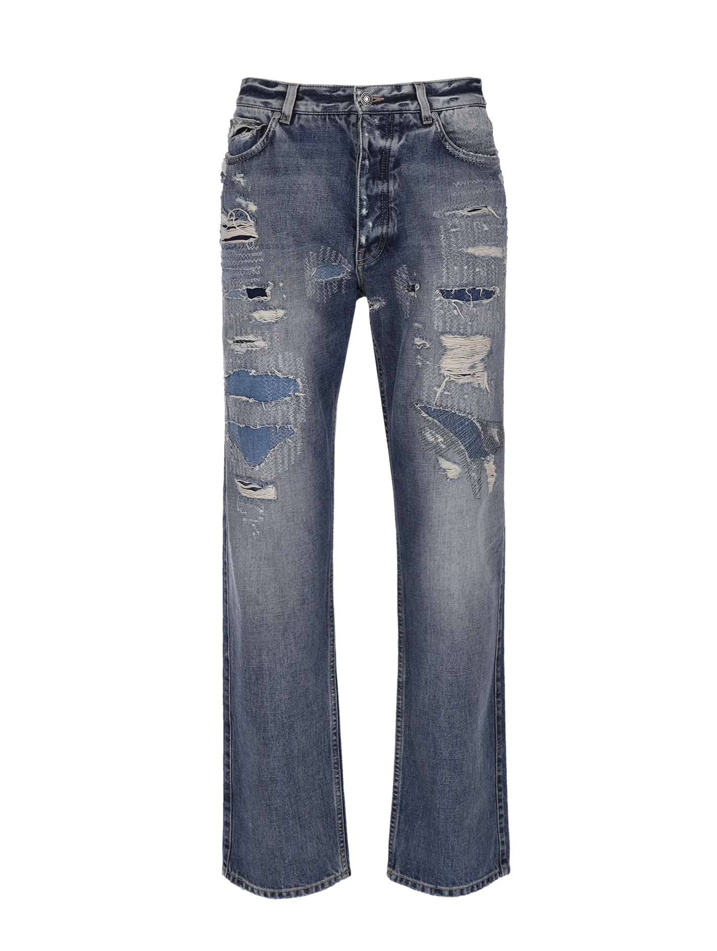 distressed straight-leg jeans