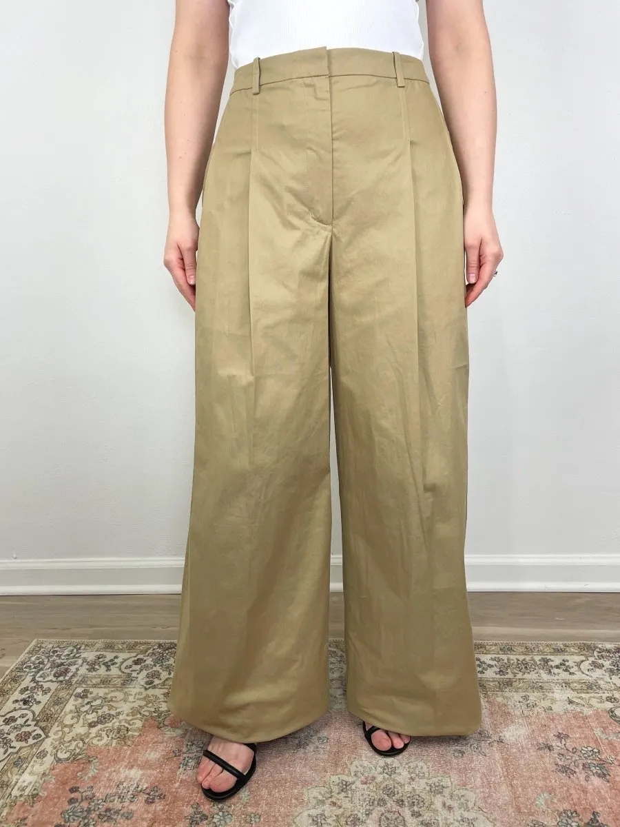 Double Pleated Wide Leg Trouser in Khaki