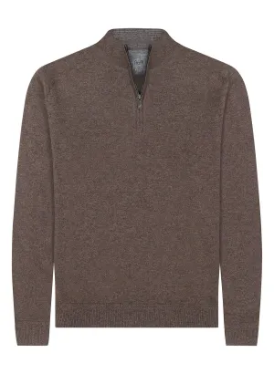 ESSENTIAL CASHMERE ZIP MOCK SWEATER - BARK