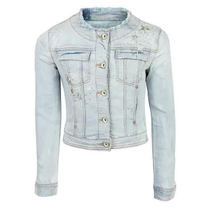 GIRLS BLEACHED DENIM JACKET - BLUE