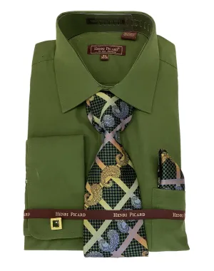 Henri Picard Regular Fit Combo Shirt - Olive Green