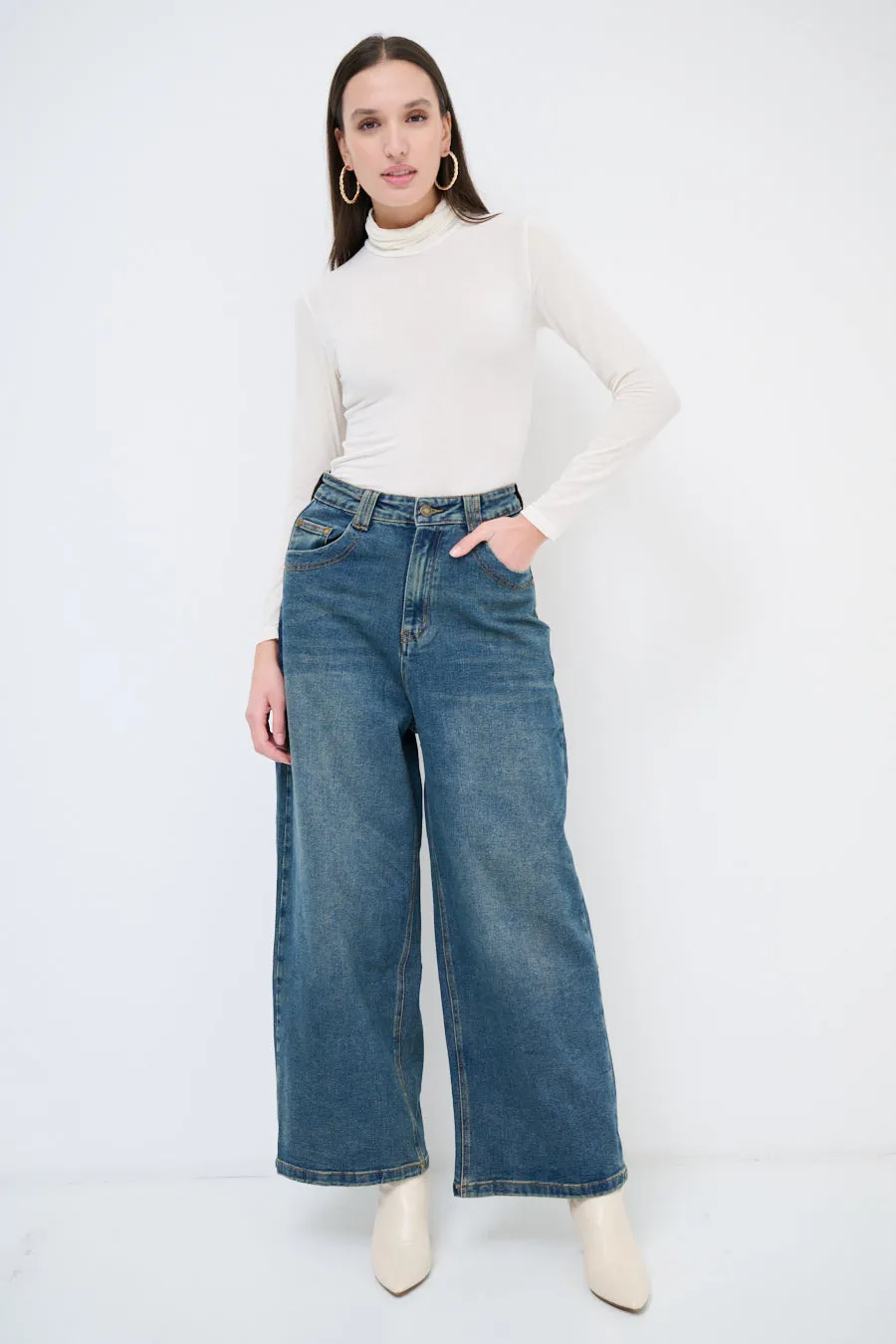 High-waisted wide-leg denim jeans wholesale