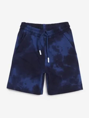 HOP Kids Dark Blue Tie Dye Printed Shorts