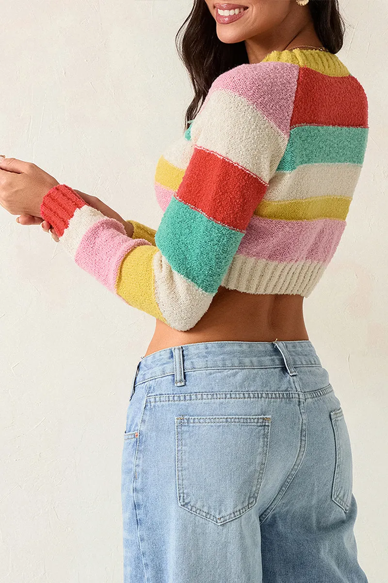 HWT1227 Colorblock Cropped Cozy Knit Sweater