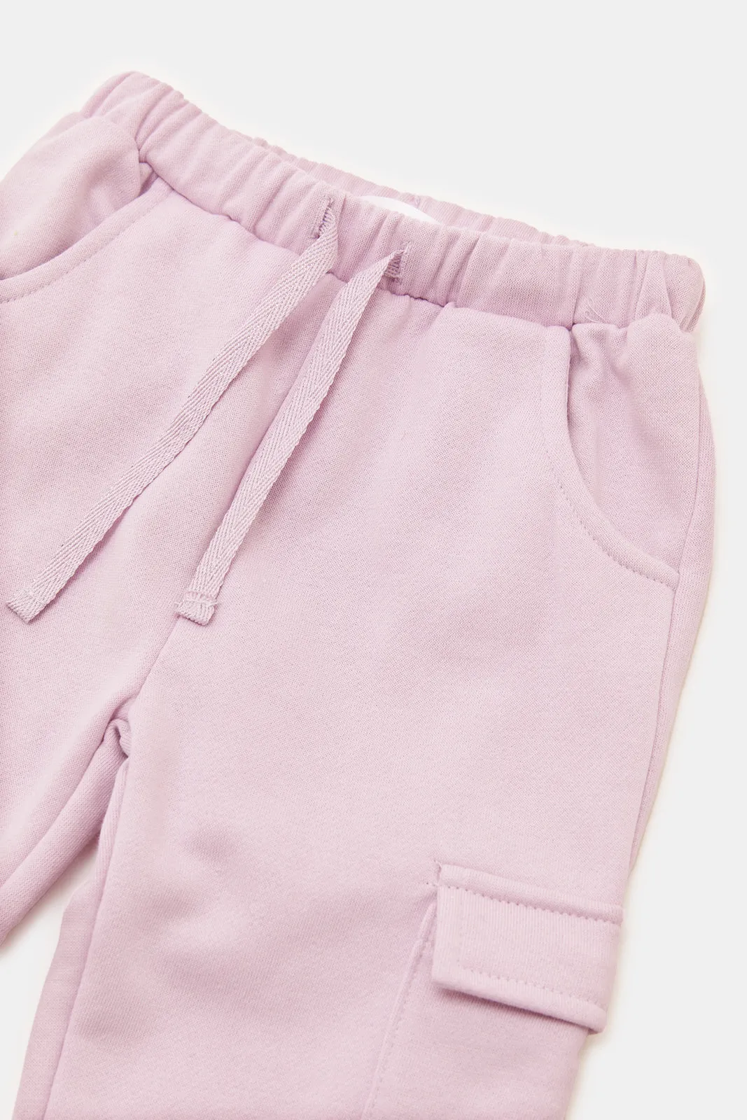 Infant Girls Lilac Solid Track Pant With Cargo Pockets