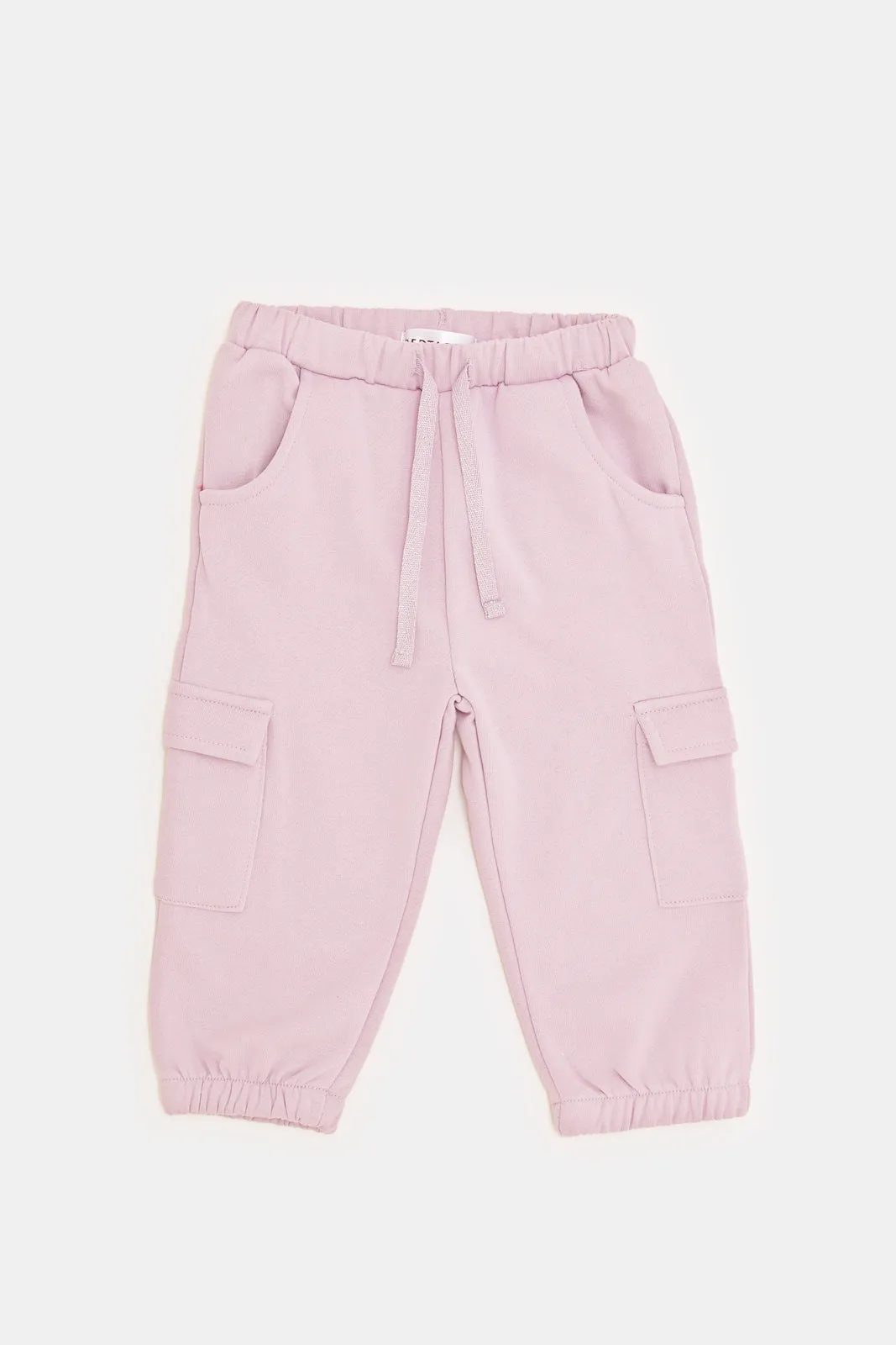 Infant Girls Lilac Solid Track Pant With Cargo Pockets