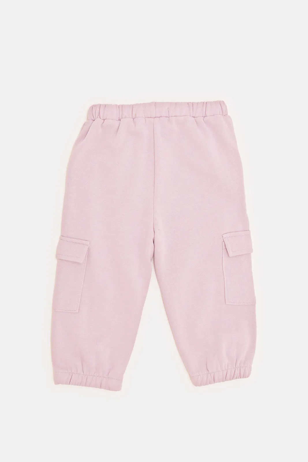 Infant Girls Lilac Solid Track Pant With Cargo Pockets