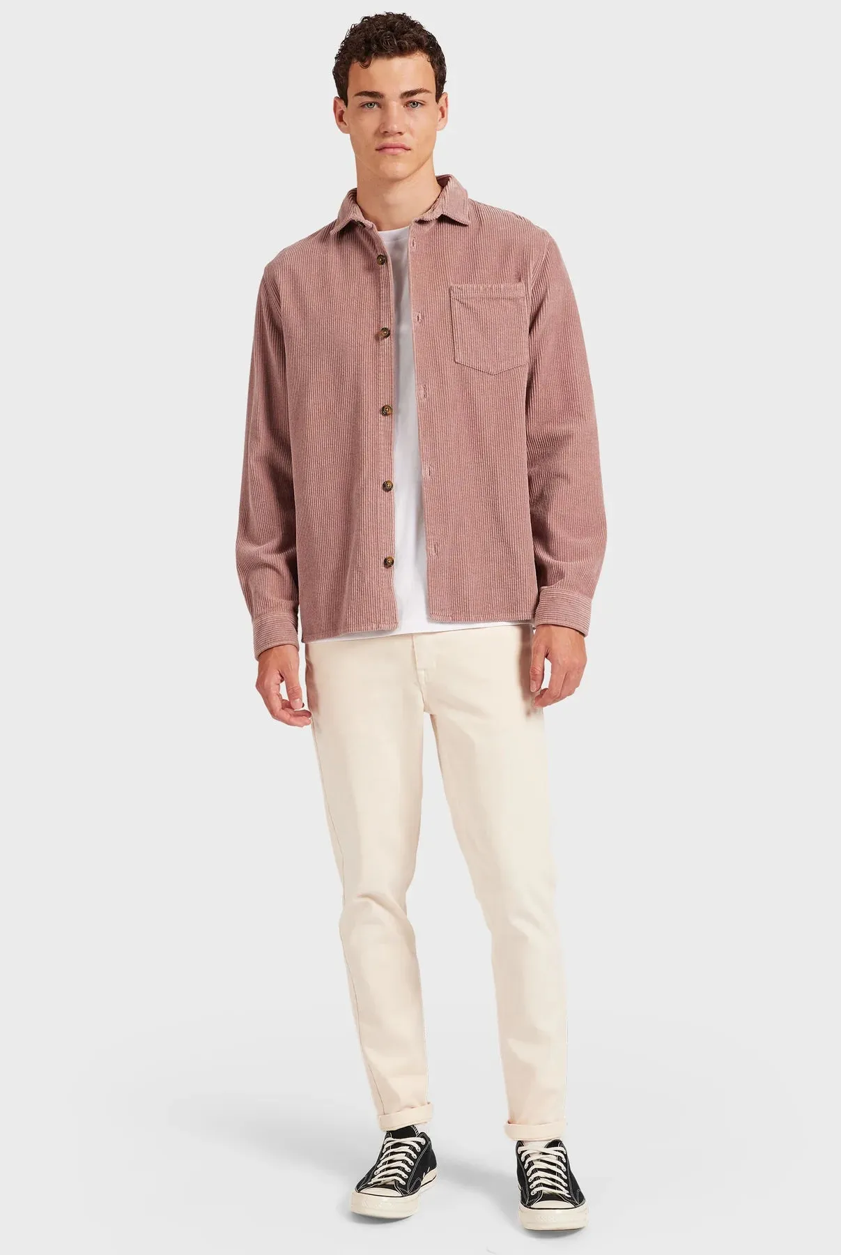 Lebowski Cord Overshirt in Chalk Pink