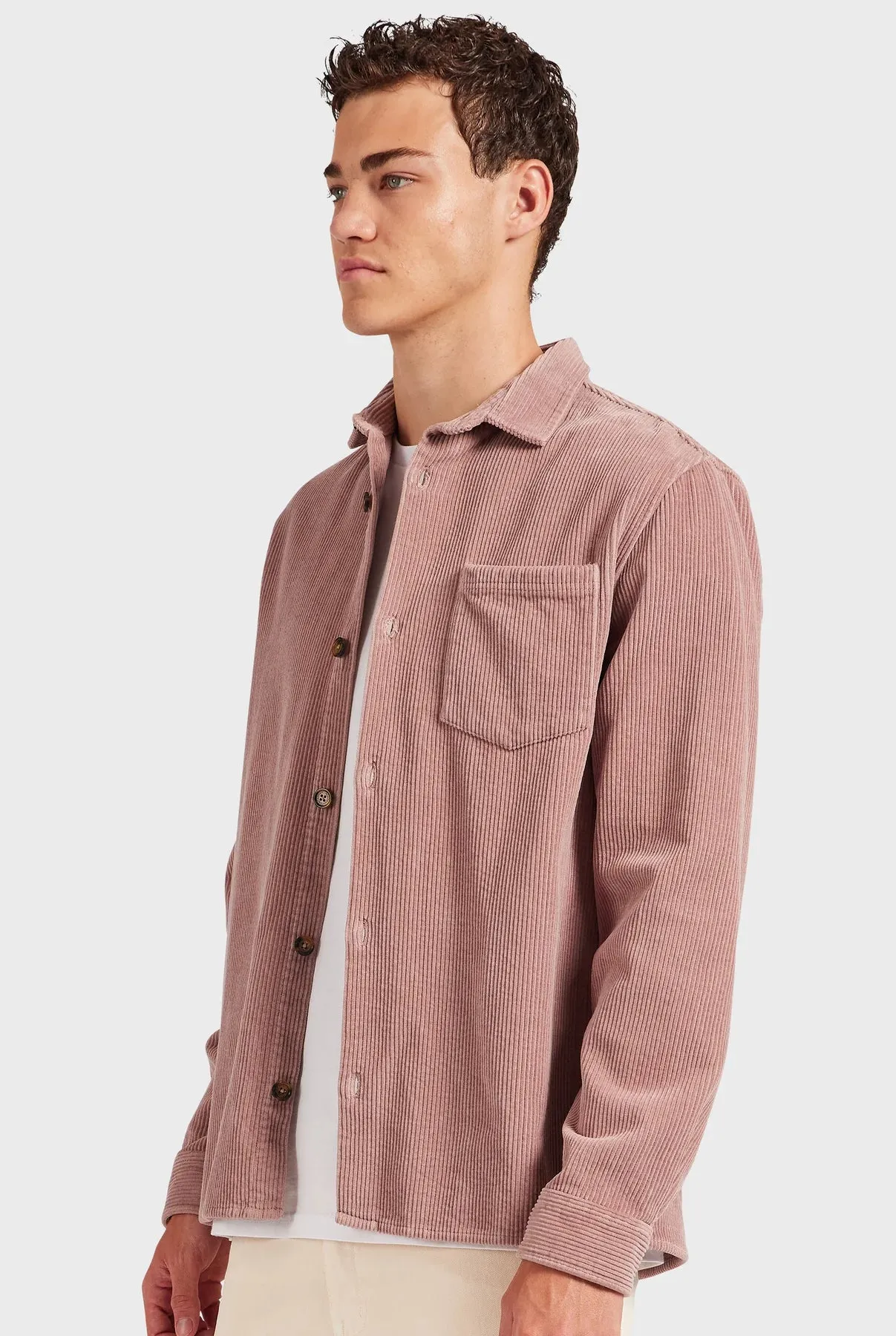 Lebowski Cord Overshirt in Chalk Pink