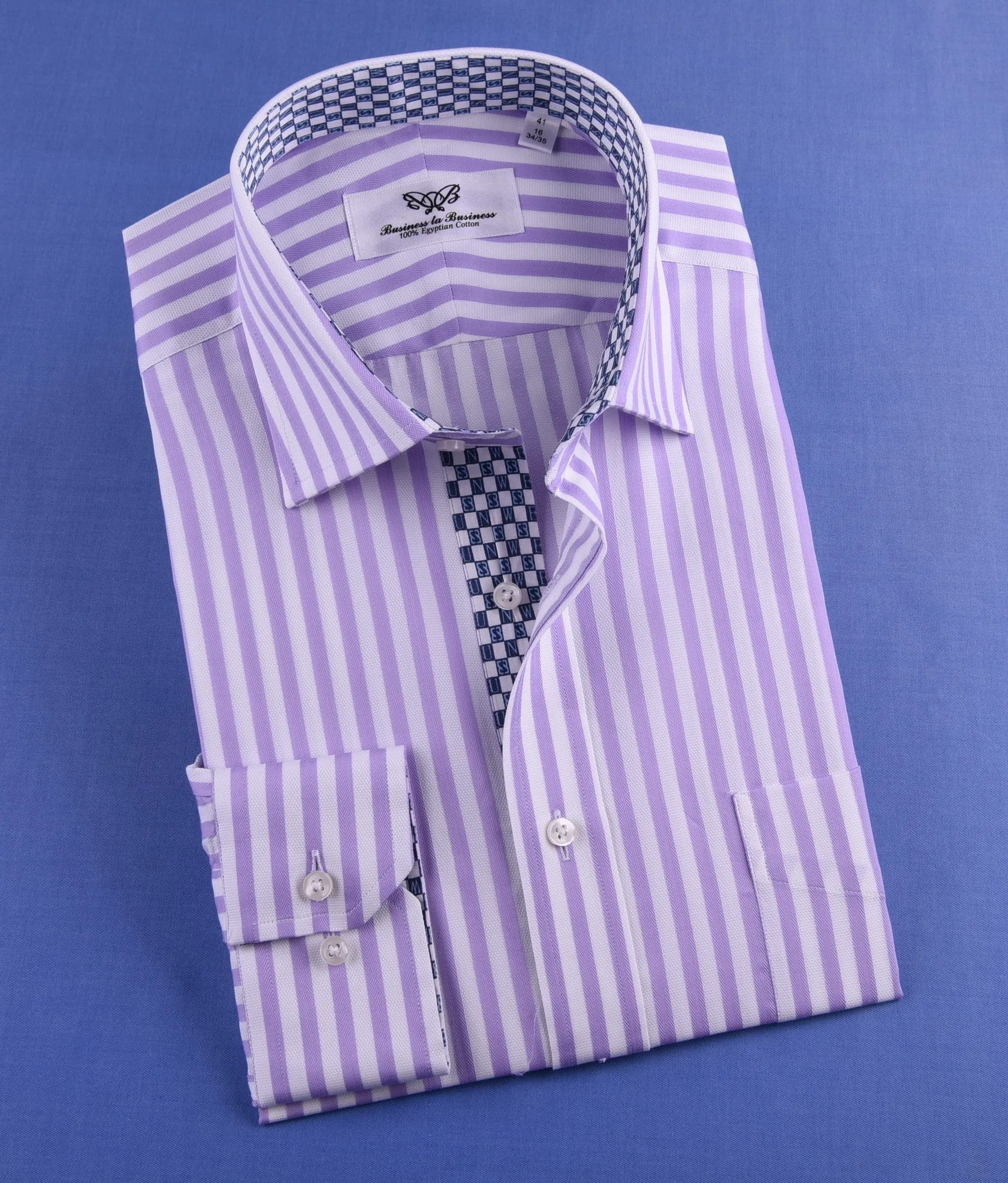 Lilac White Herringbone Formal Business Dress Shirt in Luxury Herringbone Stripe and Standard Single Button Cuffs - Easy Top 10 Fashion Trends