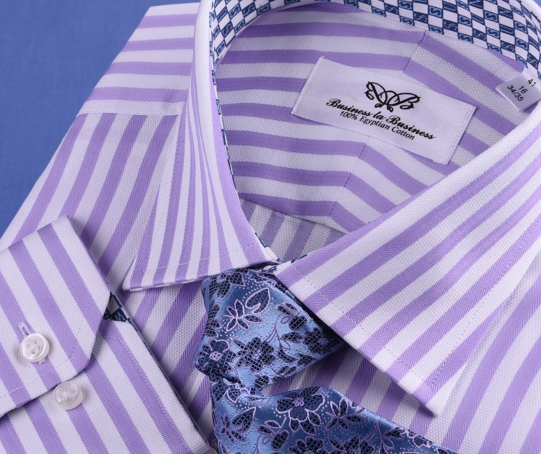 Lilac White Herringbone Formal Business Dress Shirt in Luxury Herringbone Stripe and Standard Single Button Cuffs - Easy Top 10 Fashion Trends