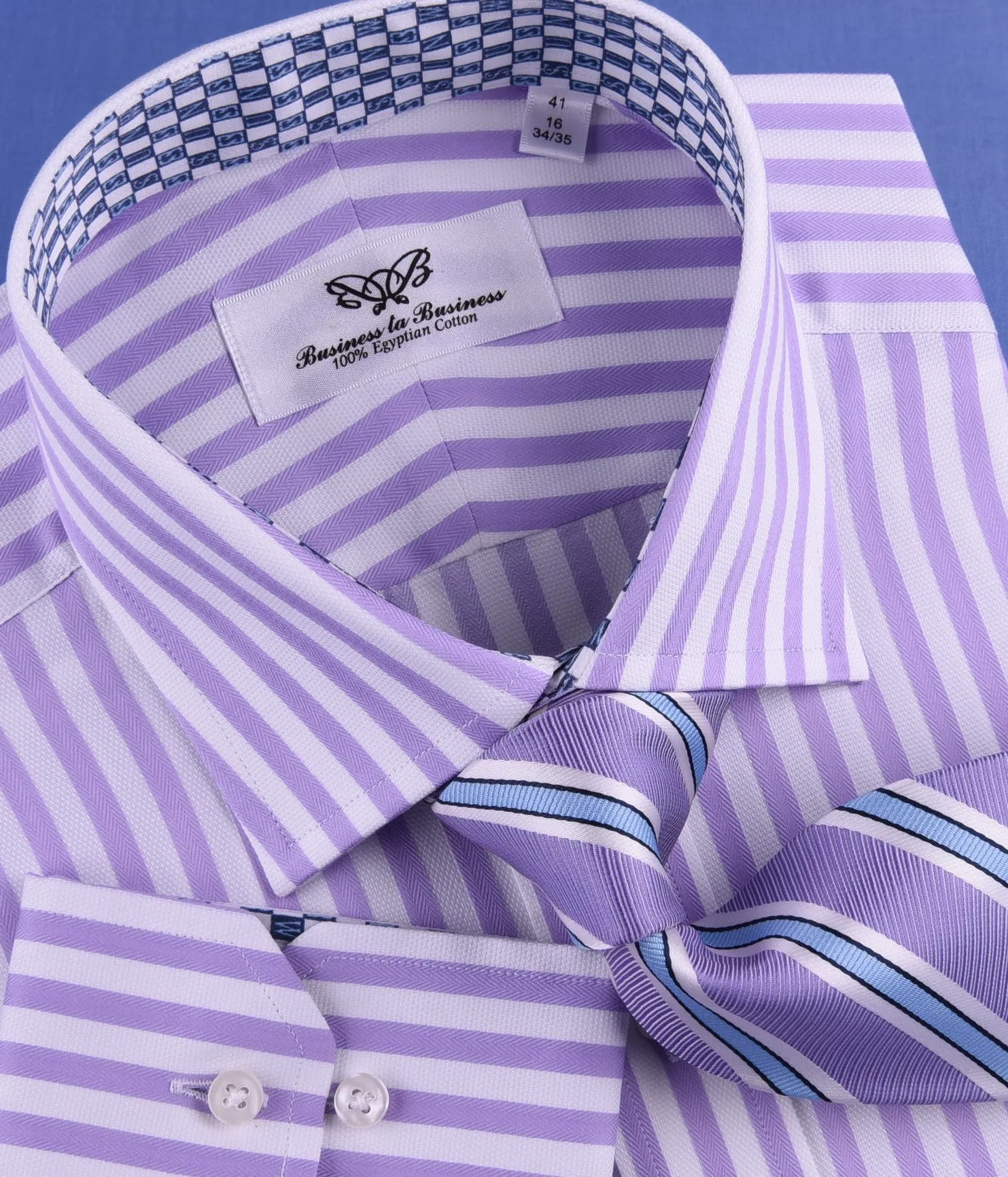 Lilac White Herringbone Formal Business Dress Shirt in Luxury Herringbone Stripe and Standard Single Button Cuffs - Easy Top 10 Fashion Trends