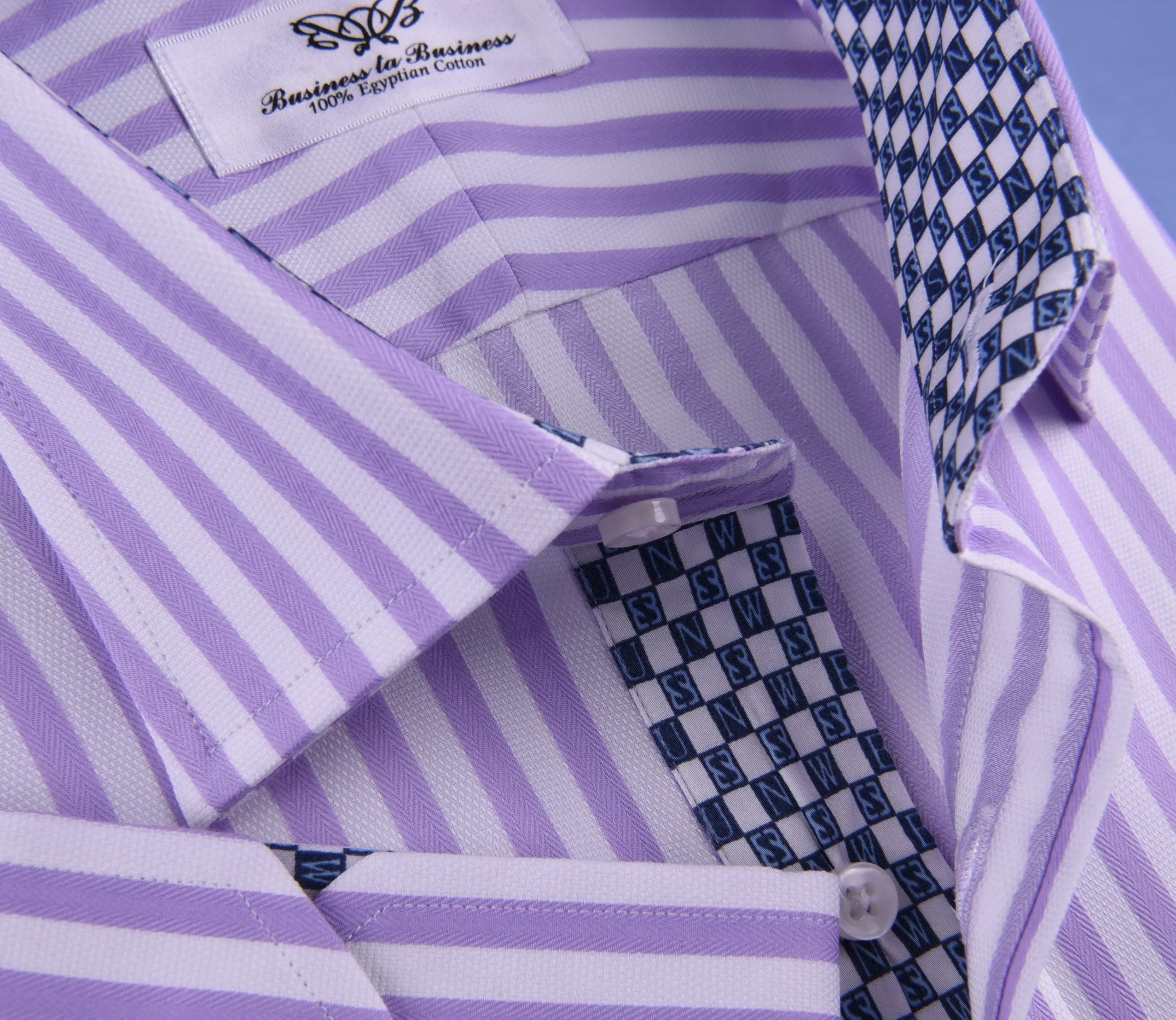 Lilac White Herringbone Formal Business Dress Shirt in Luxury Herringbone Stripe and Standard Single Button Cuffs - Easy Top 10 Fashion Trends