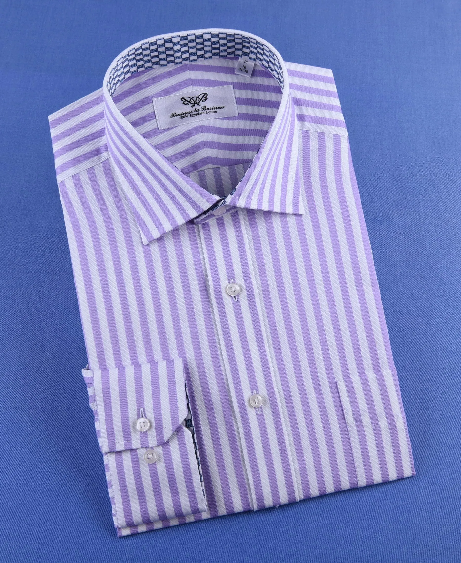 Lilac White Herringbone Formal Business Dress Shirt in Luxury Herringbone Stripe and Standard Single Button Cuffs - Easy Top 10 Fashion Trends