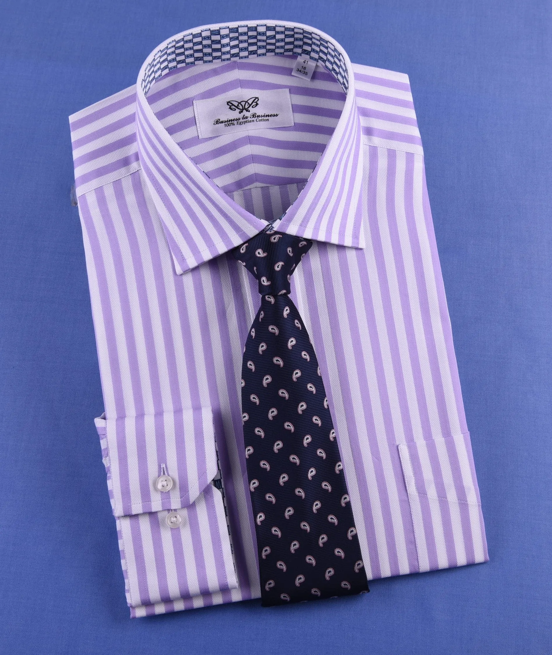 Lilac White Herringbone Formal Business Dress Shirt in Luxury Herringbone Stripe and Standard Single Button Cuffs - Easy Top 10 Fashion Trends