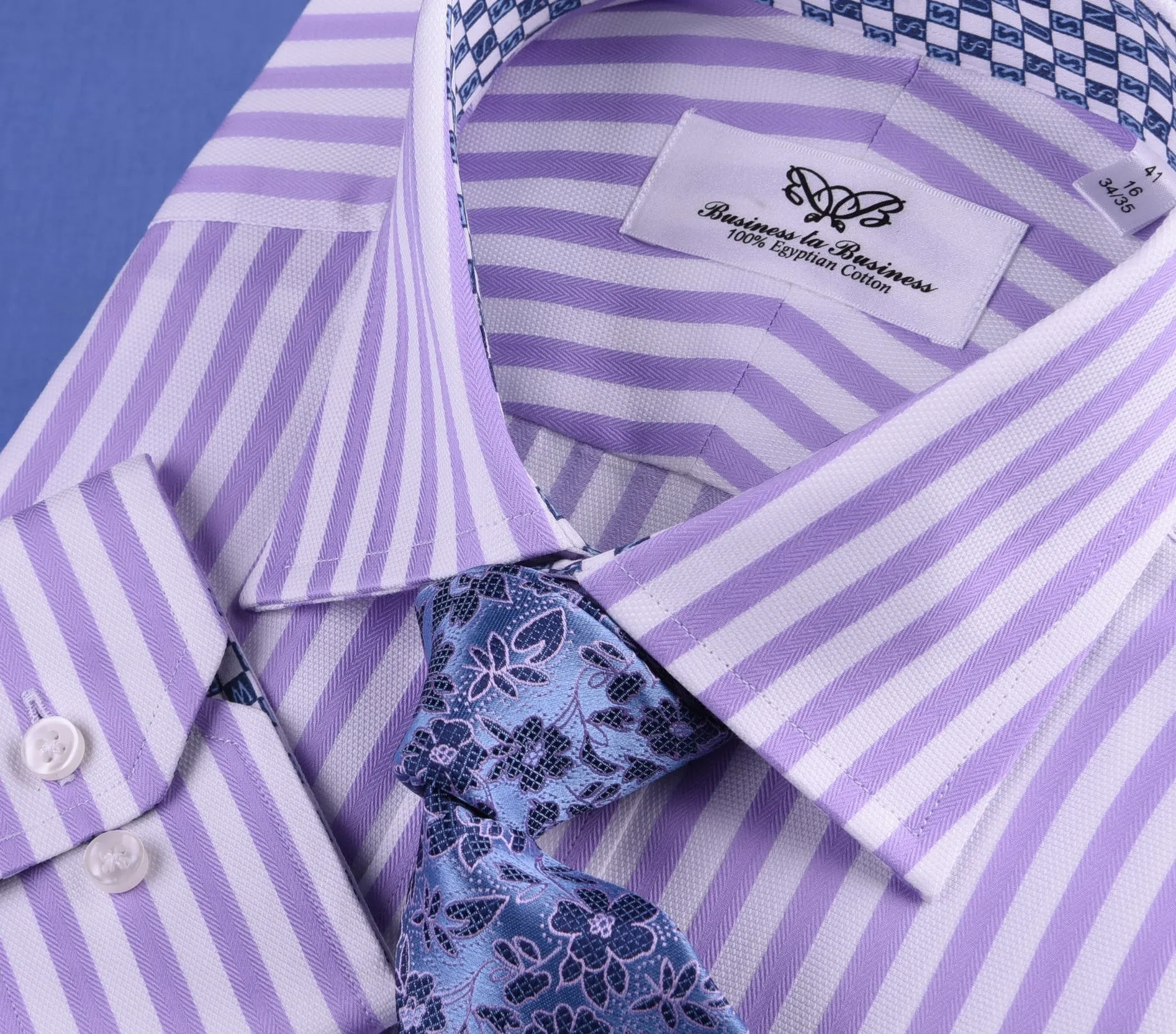 Lilac White Herringbone Formal Business Dress Shirt in Luxury Herringbone Stripe and Standard Single Button Cuffs - Easy Top 10 Fashion Trends