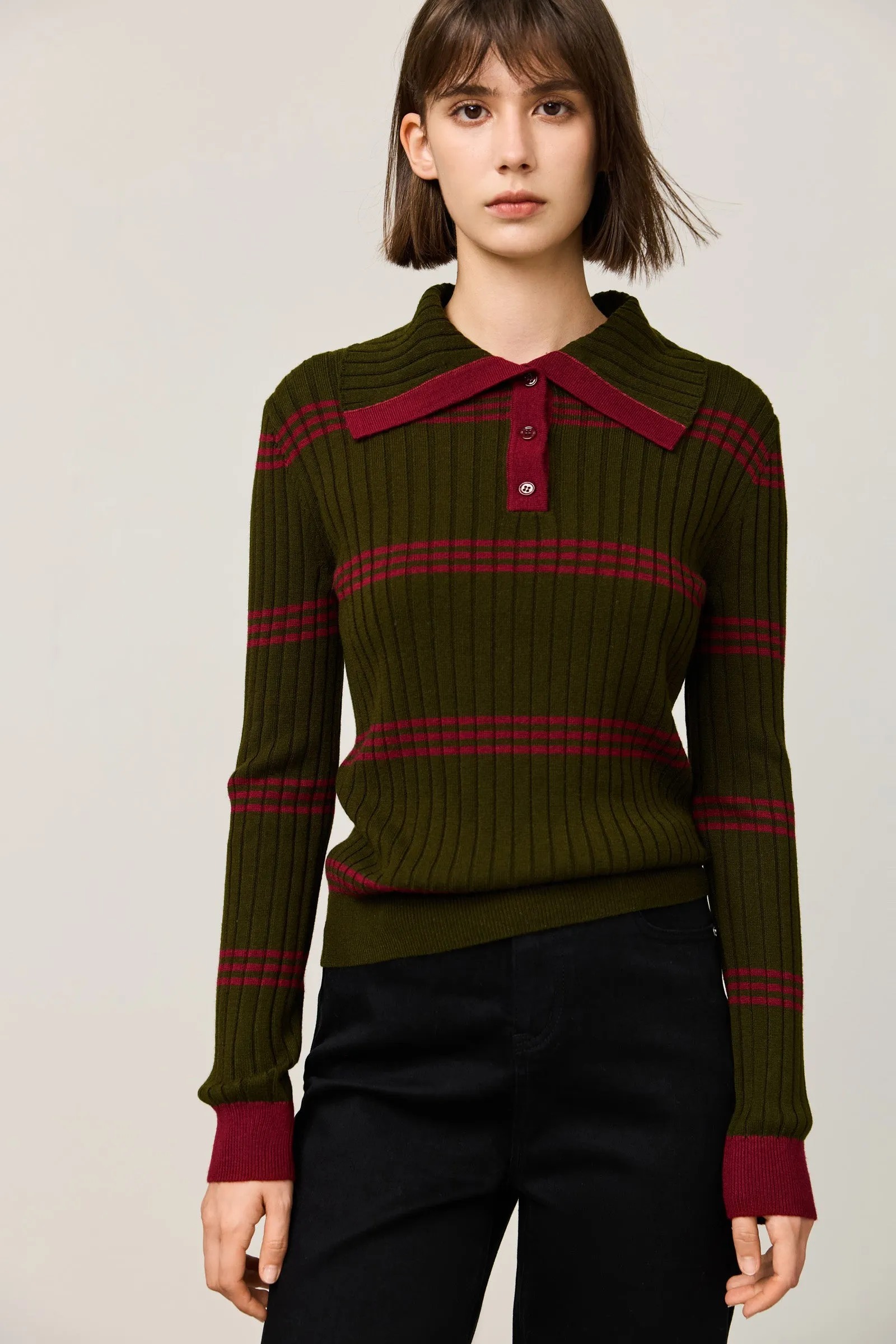 LILY Retro Contrast Polo Knit Sweater