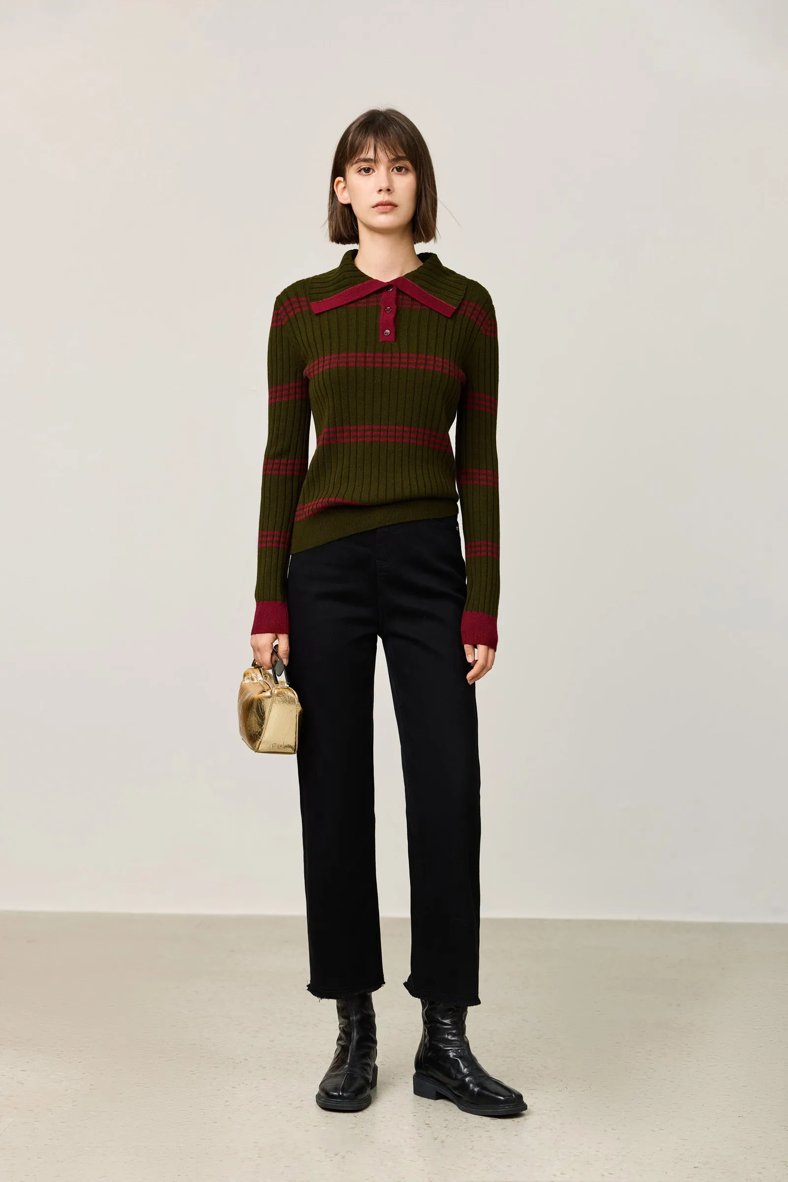 LILY Retro Contrast Polo Knit Sweater