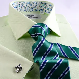 Lime Green Herringbone Twill Formal Business Dress Shirt in French Cuffs