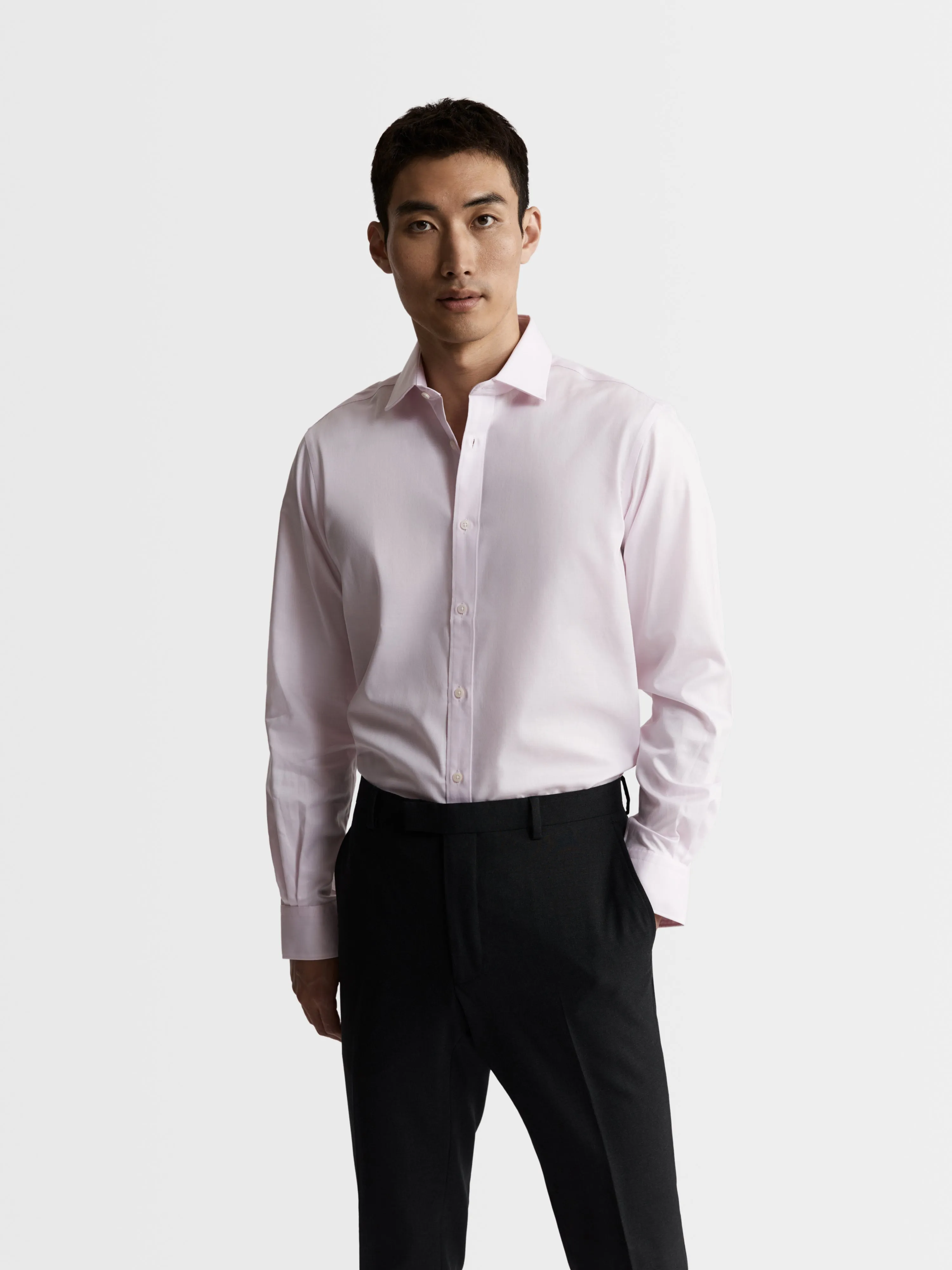 Max Performance Pink Twill Fitted Single Cuff Classic Collar Shirt