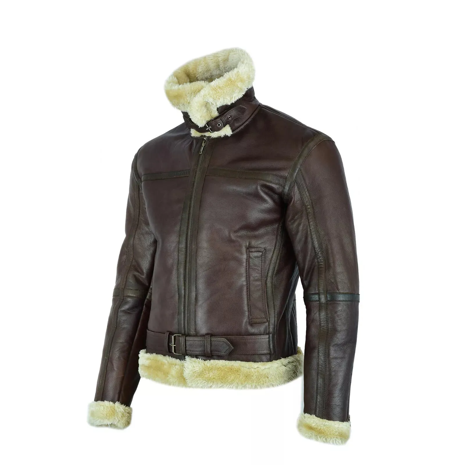 Men Brown Aviator Real Goat Skin Leather Bomber Jacket