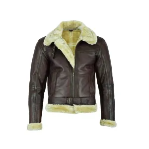 Men Brown Aviator Real Goat Skin Leather Bomber Jacket