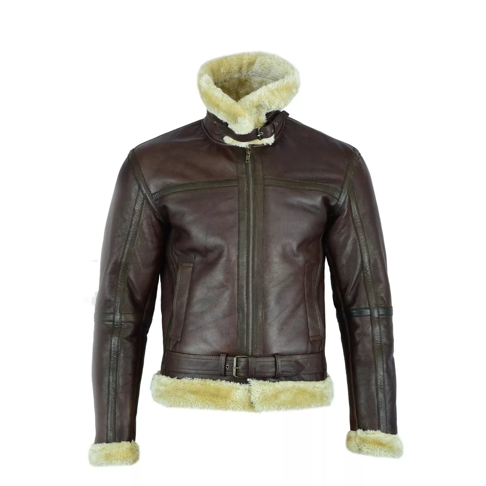 Men Brown Aviator Real Goat Skin Leather Bomber Jacket