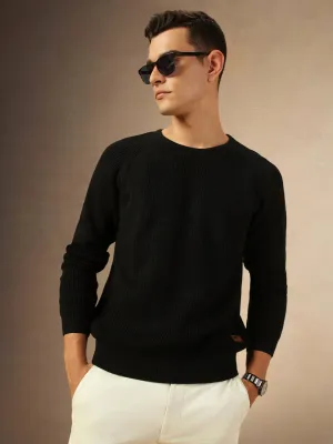 Men's Black Round Neck Full Sleeves Pullover Sweater