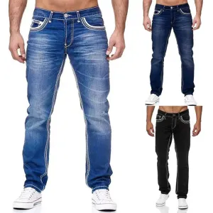 Men's Classic Straight Cut Washed Denim Jeans