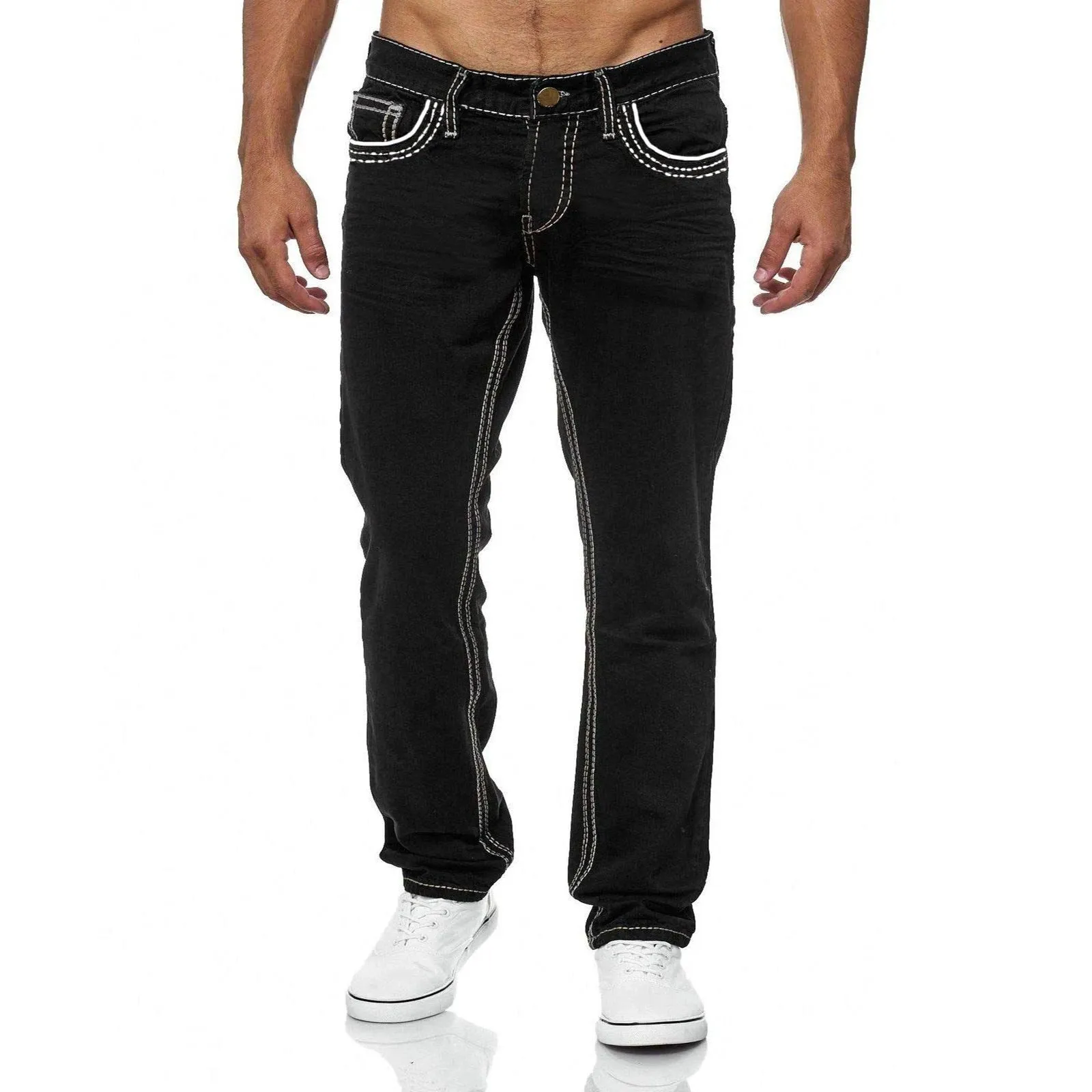 Men's Classic Straight Cut Washed Denim Jeans