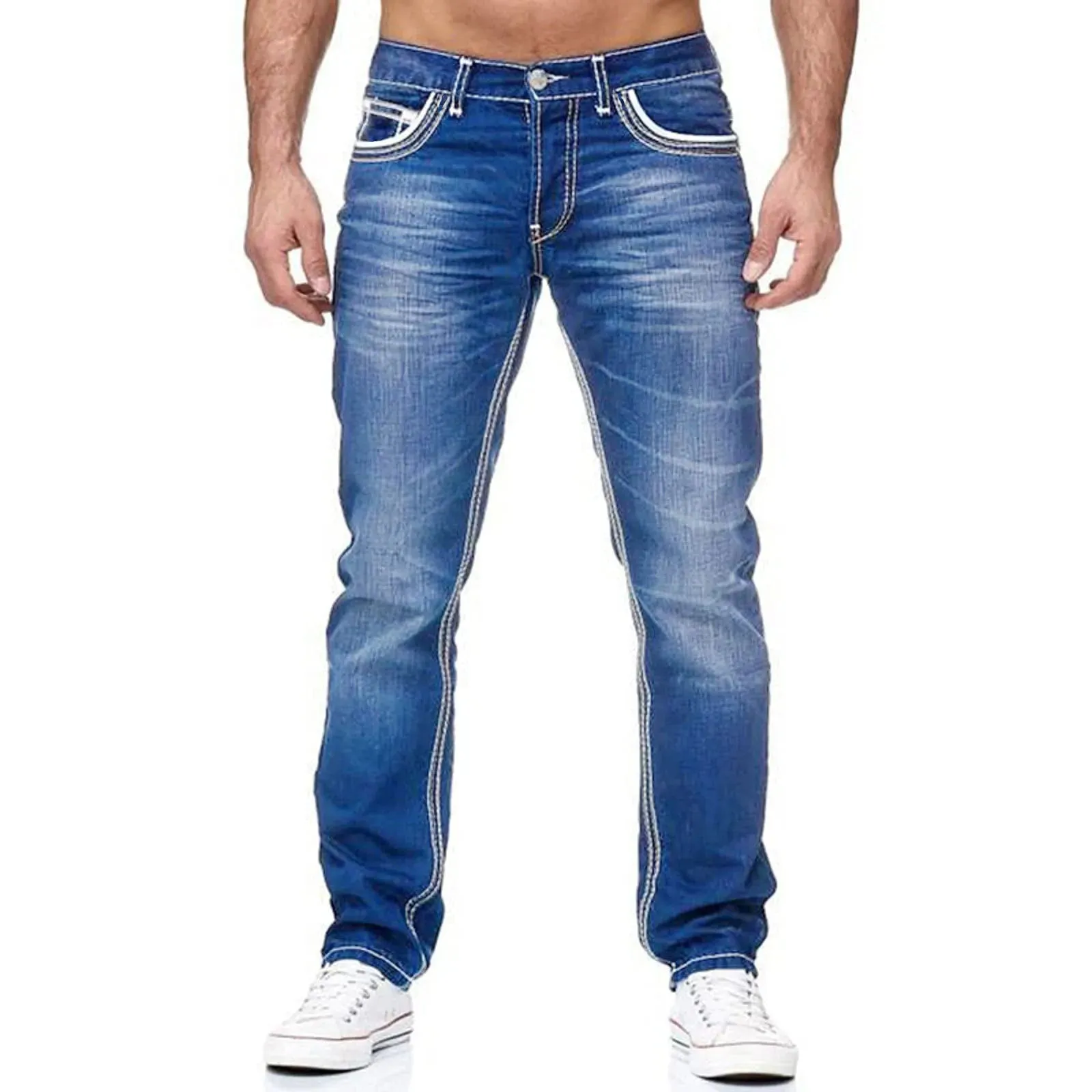 Men's Classic Straight Cut Washed Denim Jeans